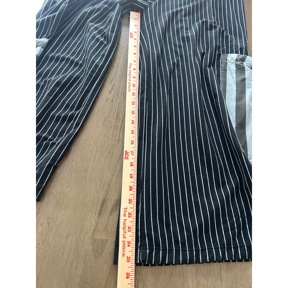 Flutter Womens Black White Pinstripe Wide Leg Cotton Pants Contrast Pockets L - Picture 6 of 12